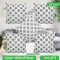 Fiber Cushion with Cover, White, (16"x16"), Set of 5. 