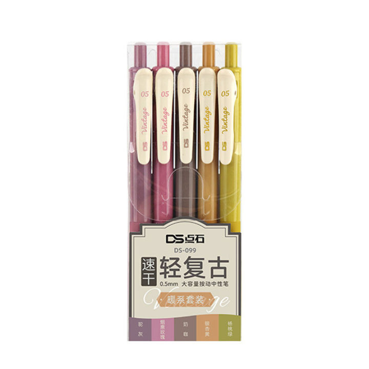 Sweet%20Journal%205%20Colors%200.5mm%20Retro%20Vintage%20Gel%20Pen%20Set%20Color%20Press%20Quick%20Dry%20Ball%20Pens%20Set%20-%20Image%202