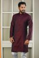 Semi Long Silk Panjabi for Men - Maroon.