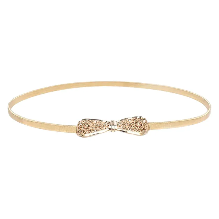Women%20Elastic%20Waist%20Metal%20Chain,%20Stretch%20Dress%20Belt,%20Skinny%20Waistband%20for%20Women%20,%20Gold%20-%20Image%204