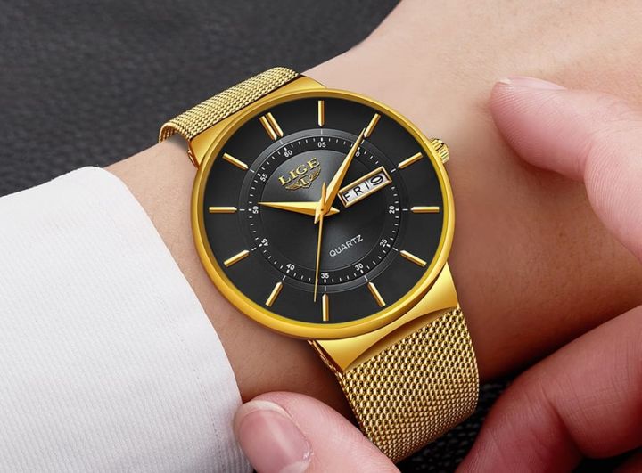 LIGE 9949 Fashion Watch Men Stainless Steel Top Brand Luxury Waterproof Quartz Watch Casual Sport Ultra Thin Date Clock Male+BOX