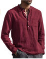 men's long sleeve V-neck leisure loose linen shirt with pocket fashion casual shirt. 