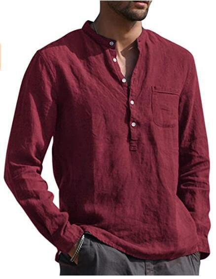 men's%20long%20sleeve%20V-neck%20leisure%20loose%20linen%20shirt%20with%20pocket%20fashion%20casual%20shirt%20-%20Image%203