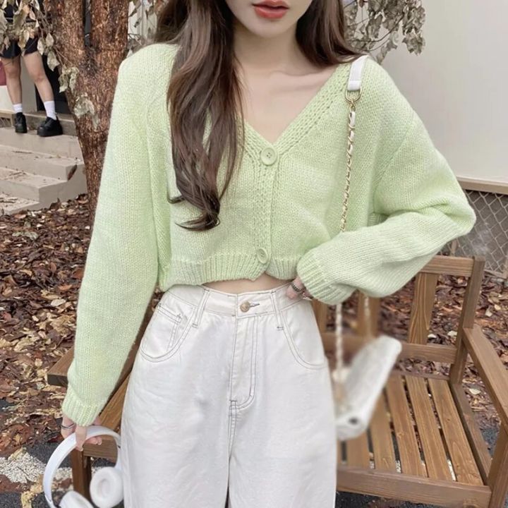 Y2k%20Women%20Cardigan%20Sweater%20Knitted%20Cropped%20Korean%20Short%20Long%20sleeve%20Crop%20Top%20V%20neck%20Fashion%20Clothe%20-%20Image%204