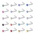 ZS 20pcs CZ Stainless Steel Nose Studs Crystal Lot 20G Nose Piercing Septum Studs For Unisex Body Piercing Fashion Jewelry Women.
