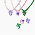 PUSHY French-style Unique Design Pearl Beaded Enamel Heart Necklace Colorful Zirconia Finger Ring Personalized Jewelry Set. 