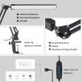LED Table Lamp Metal Swing Arm Desk Lamp, Clamp Desk Lamp Dimmable With USB Charging Port,3 Color Modes Modern With 10 Brightnes. 