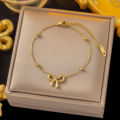 Stainless Steel 18K Gold Plated Ribbon Bow Necklace Bowknot Choker Necklace Bracelet Gifts for Women Girls Fashion Jewelry. 