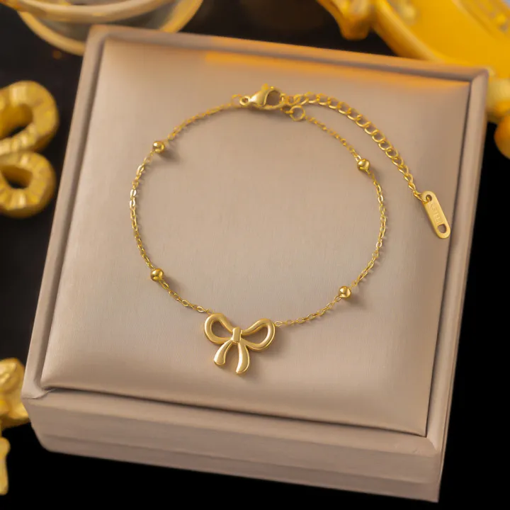 Stainless%20Steel%2018K%20Gold%20Plated%20Ribbon%20Bow%20Necklace%20Bowknot%20Choker%20Necklace%20Bracelet%20Gifts%20for%20Women%20Girls%20Fashion%20Jewelry%20-%20Image%202