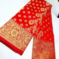 Red Soft Silk Katan Saree For Women Without Blouse Pieces - Multicolor- Suitable for All Season. 