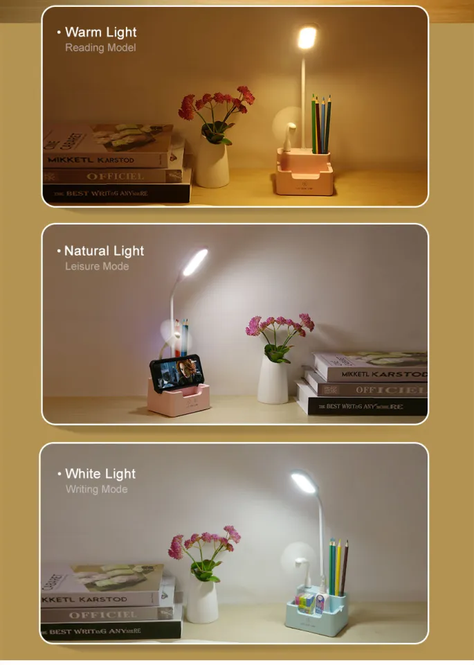 Rechargeable Led Table Lamp,Eye protection Reading Light For Kid ,Touch Dimmable Desk Lamp,With Phone Hoder,Pen Holder