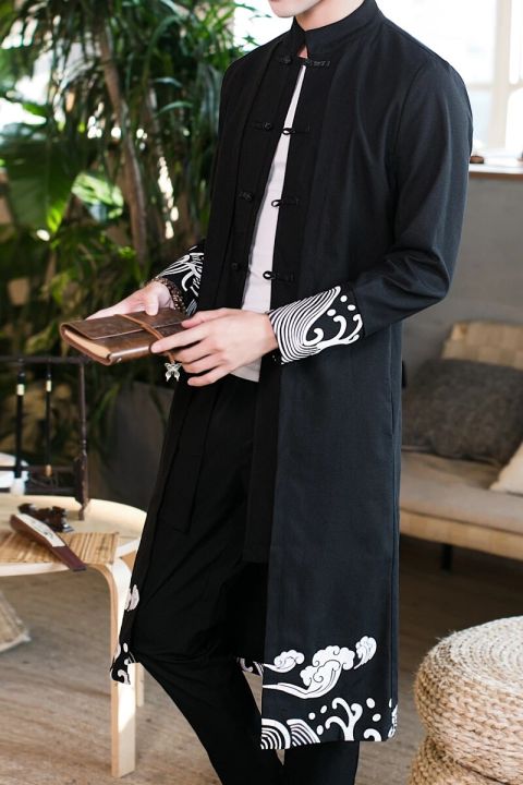 Trench%20Coat%20Men%20two%20Pieces%20Cardigan%20Kimono%20Embroidered%20Coat%20Male%20Long%20Chinese%20Style%20Black%20Loose%20Vintage%20Cotton%20Linen%20Jacket%20-%20Image%206