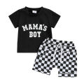 Toddler Baby Boys Clothing Casual Short Sleeve Letters Print T-shirt with Plaid Shorts Sets Summer Outfits Clothes. 