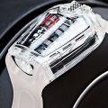 1pc Men White Transparent Acrylic Fashion Racing Engine Versatile Quartz Watch.