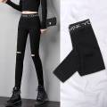 Ripped Leggings Women's Outer Wear Spring and Summer2022New Korean Style High Waist Slimming and Tight Internet Celebrity Skinny Magic Pants. 