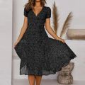 Summer Women’s Polka Dot A-Line Dress 2023 Casual V-neck Bandage Boho Beach Dress for Women Chic Midi Sundress Robe.