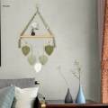 Leaves Macrame Wall Hanging Tapestry Chic Boho Wall Decor Wooden Floating Shelf for Indoor Apartment. 