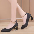 Women's Fashion Solid Round Toe Chunky Heels Wedding Work High Heels Shoes. 