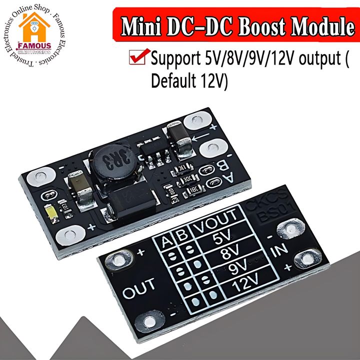 Mini DC-DC Boost Step Up 3V 3.2V 3.3V 3.7V 5V 9V to 12V Voltage Regulator PCB Board Module Can Set 5V/ 8V/ 9V - Compact DC-DC Converter