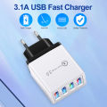 QC 3.0 Quick Charger 5V 3A USB Charger Fast Charging Charge 4 Ports LED Light Phone Charge Adapter EU Plug Charger Accessories. 