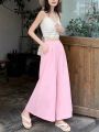 2025 Autumn Women's High Waist Wide Leg Pants Elegant Trousers Korean Cotton Linen Skirts White : 2025.. 