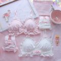 Kawaii Lolita Bra and Panty Set White Lingerie Cute Japanese Milk Silk Bra Panties Set Wirefree Soft Underwear Set. 