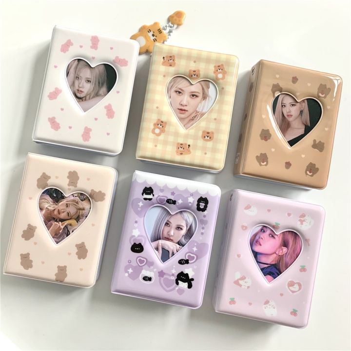 【Best value for money】 Cute Bear Photo Album 3 Inch Love Heart Hollow Picture torage Cae Kpop Idol Card Binder Name Card Book Photocard Holder 40 Pocket