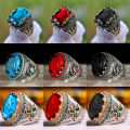 Luxury Multiple Colors Saudi Arabic Mens Fashion Stainless Steel Thai Silver Gemstone Jewelry Rings. 