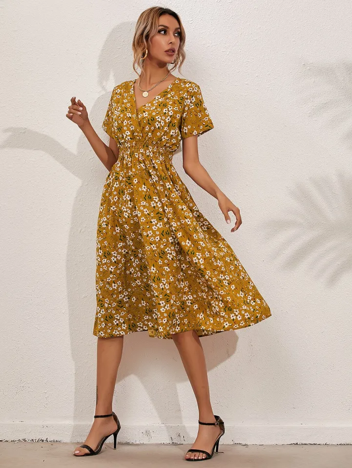 Casual Dress Yellow Dress Lazada Yellow Vintage Floral Print Women