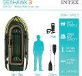 Intex Seahawk 3, 3-Person Inflatable Boat Set with Aluminium Oars and High Output Air Pump (Latest Model).