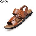 Cork Men Sandals Summer  Leather Roman Sandals Male Casual Shoes Beach Flip Flops Men Fashion Outdoor Slippers Shoes. 