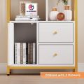 Gold Bookshelf with Drawers Modern Bookcase Storage Rack Shelf Tall Standing Bookshelves Metal Frame Large Display Racks Book Shelf for Bedroom, Living Room, Home Office, White/Gold. 