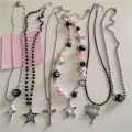 Kpop Y2k Goth Harajuku Black 8 Ball Star Cross Pendant Bead Neck Necklace EMO 2000s Aesthetic Grunge Vintage Jewelry Accessories. 
