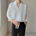Mature Men Clothing Senior Spring Cuban Neck Shirt for Men Solid Color Fashion Loose Casual Drop Long Sleeve Men Dress Shirt.