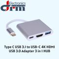 Type C USB 3.1 to USB-C 4K HDMI USB 3.0 Adapter 3 in 1 HUB. 