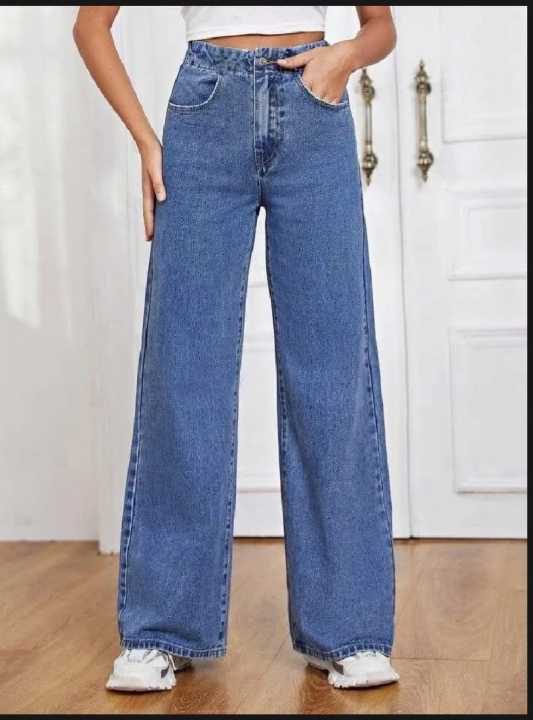 Dark Blue Straight Fit High Waisted Non-Straight Denim