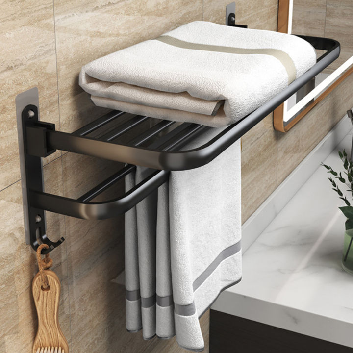 Towel Rack Folding Holder Bathroom Accessories Wall Mount Rail Shower  Hanger