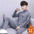 Winter men's thermal underwear set with fleece and thickening teenage student base shirt can be worn outside autumn clothes and autumn pants. 