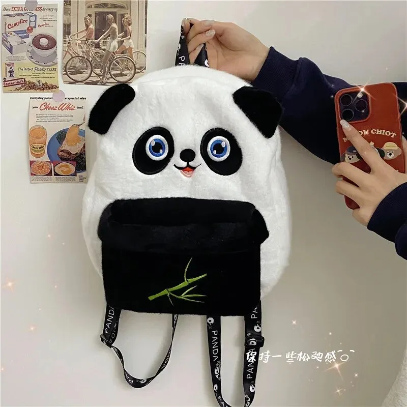 Women Cute panda plush backpack girl student school bag lady