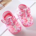 Newborn Baby Flower Print Shoes Summer Baby Girl Cute Bow Floral Print Breathable Princess Shoes Soft Sole Flat Anti-Slip Sandals (0-12 Month).