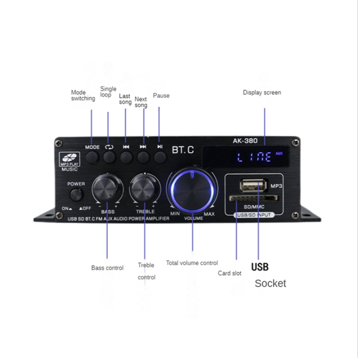 Ak380%20800W%2012V%20Power%20Amplifier%20Bluetooth%20Stereo%20Home%20Car%20BASS%20Audio%20Amp%20Music%20Player%20Car%20Speaker%20Class%20D%20FM%20USB/SD%20Replacement%20Accessories%20-%20Image%207