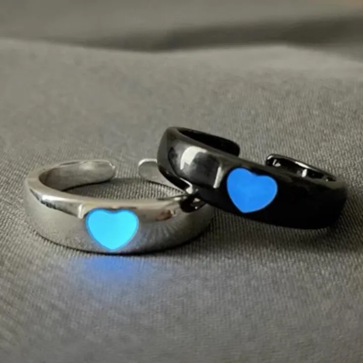 A Couple of Glowing Ring Love Open Ring Woman Man Glowing Heart Ring Blue Pink Glowing Ring Girl Jewelry Gift Wholesale