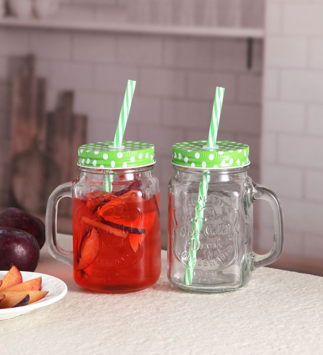 Clear Glass Jar with Lid and Straw hot Drinking Water Jars Cold Coffee Juice mug Glass Mason Jar (500 ml)