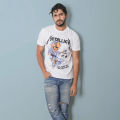 Klothen White Printed Round Neck Tee For Mens.