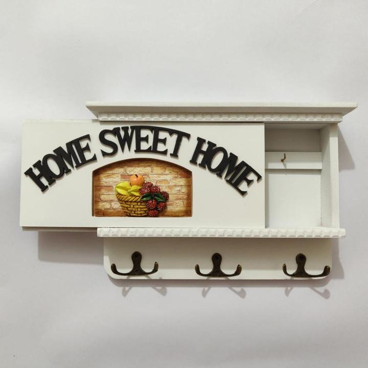 Home sweet home white color wooden key holder