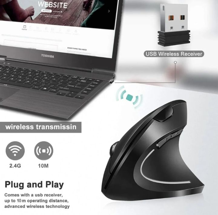【Lowest Prices Online】 Vertical Mouse Ergonomic 2.4GHz Optical Mice 3 Adjustable DPI 800/1200/1600 6 Buttons for PC Computer Desktop