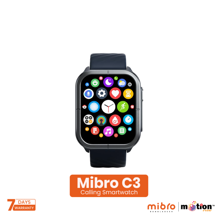 Mibro C3 Calling smart Watch 2ATM with Dual Straps - Navy Blue