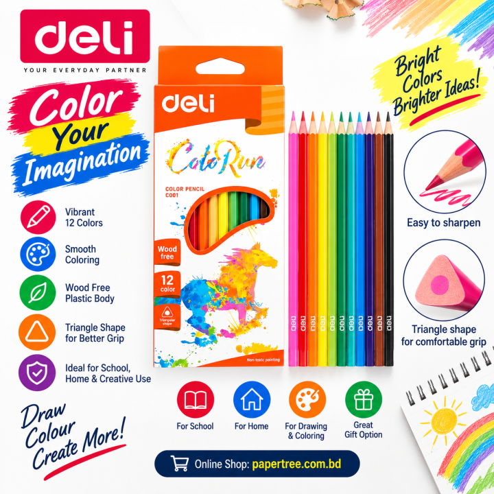 Deli EC00100 Colored Pencil Set 12 Colors Plastic Body for Drawing & Coloring