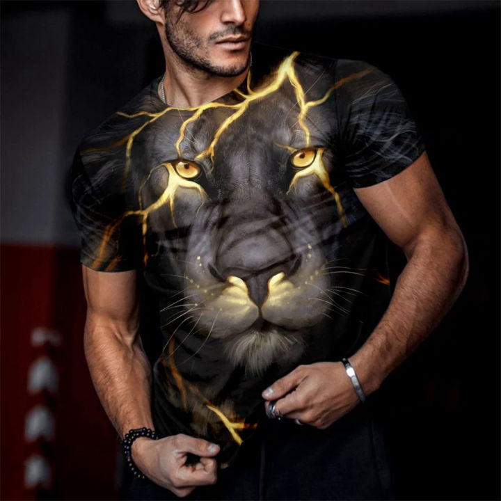 3D Print Lion Shirt Men's T-shirt 2023 New Sweatshirt Summer O Neck Casual Short Sleeve Tees Mens Clothing Male Cool Streetwear