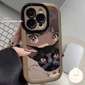 MissConnie Cartoon Funny Anime Girl Cute Black Cat Phone Case Compatible for IPhone 11 15 14 13 12 Pro Max XR X XS MAX Simple Korean Luxury Liquid Silicon Shockproof Cover. 